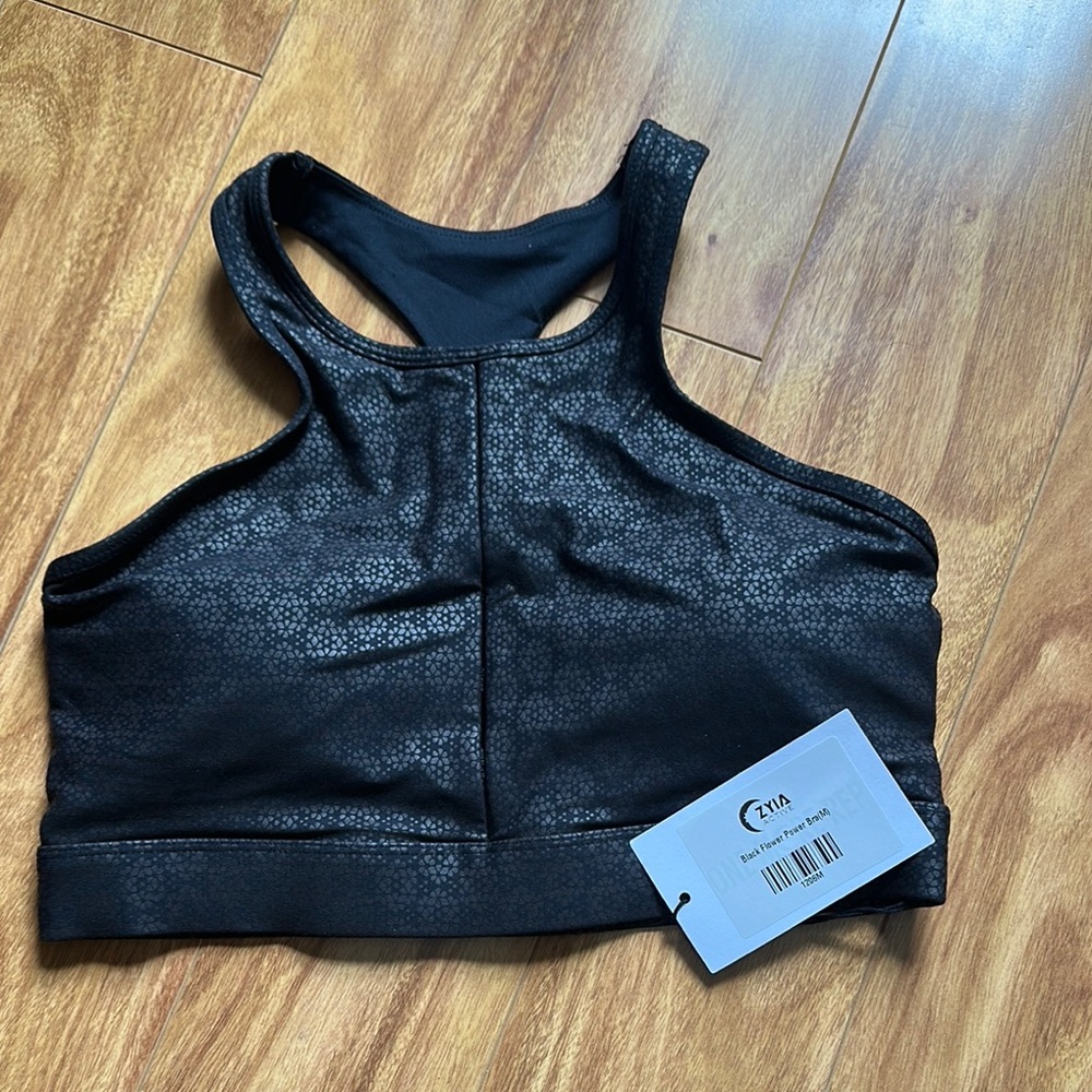 ZYIA Black Flower Power Sports Bra NWT